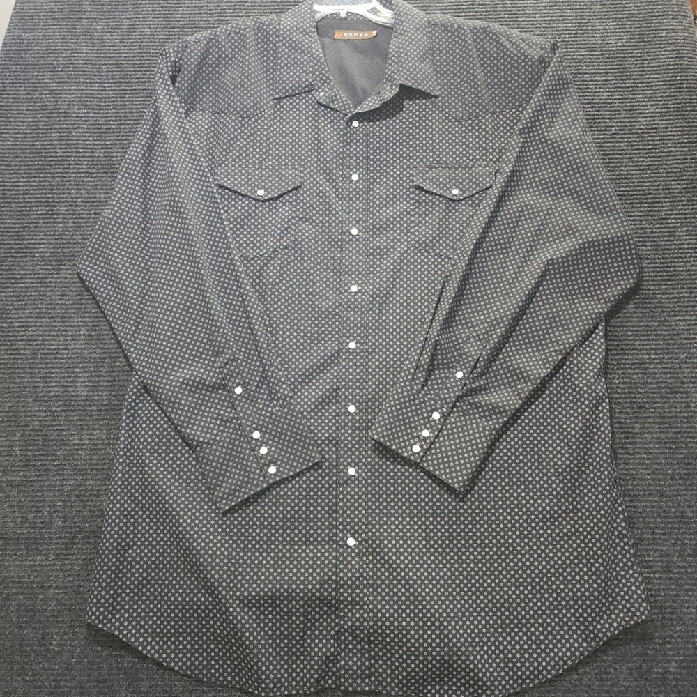 Roper Mens 4XLT Black Geometric Pearl Snap Western Shirt Long Sleeve Tall